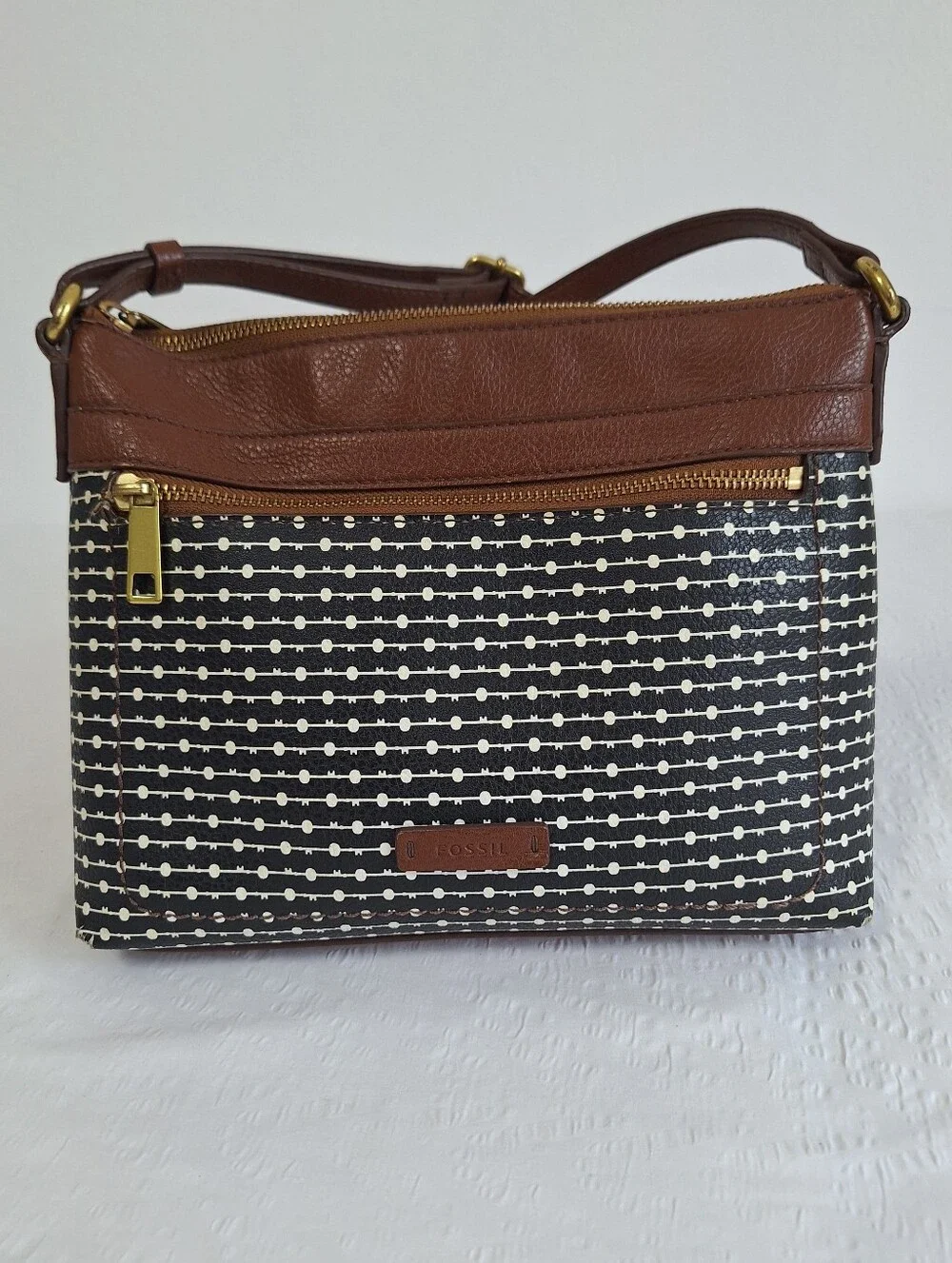 Vintage Fossil Black and Brown Patterned Crossbody Bag